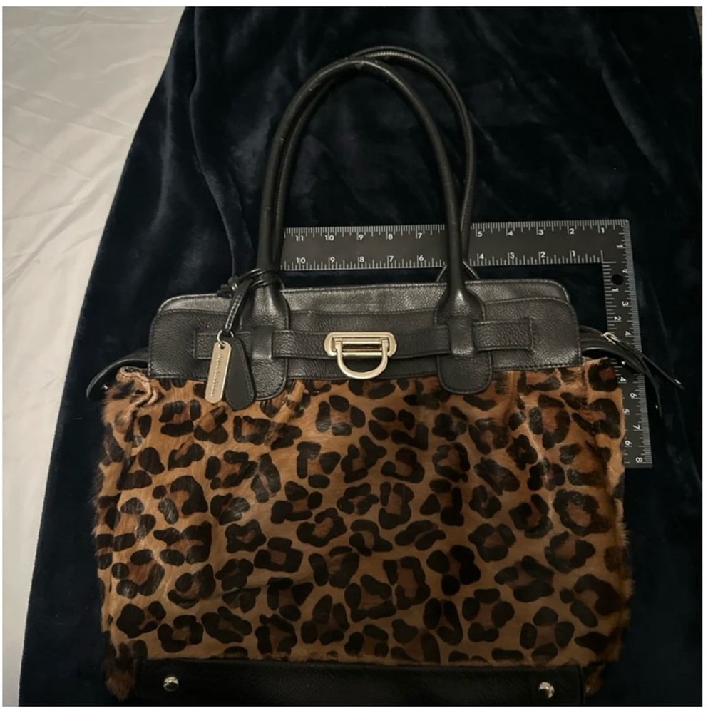 Aqua Madonna leopard real fur purse